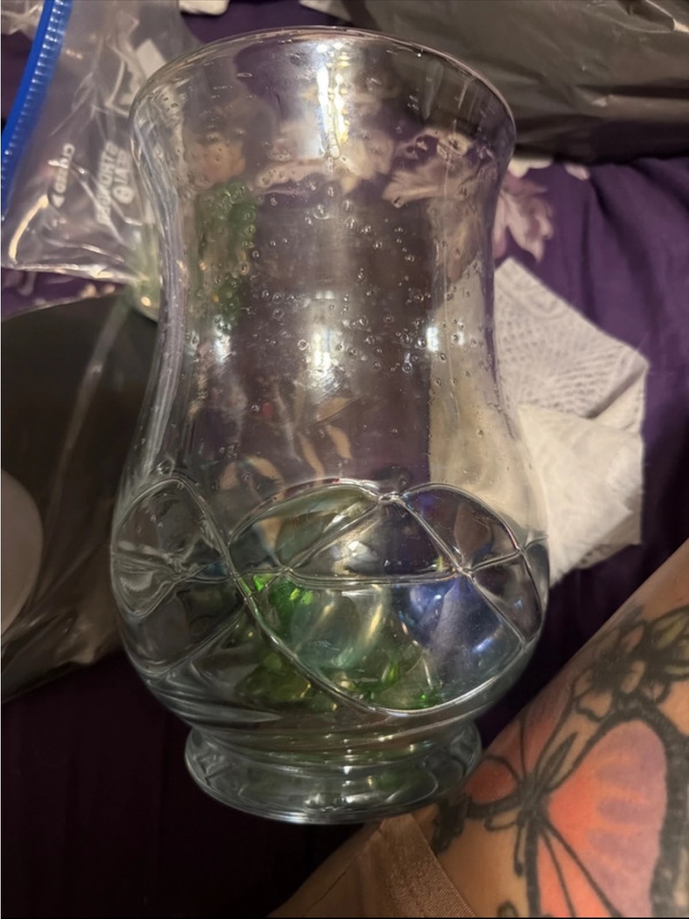 Clear Decorative Glass Vase with Iridescent Accents